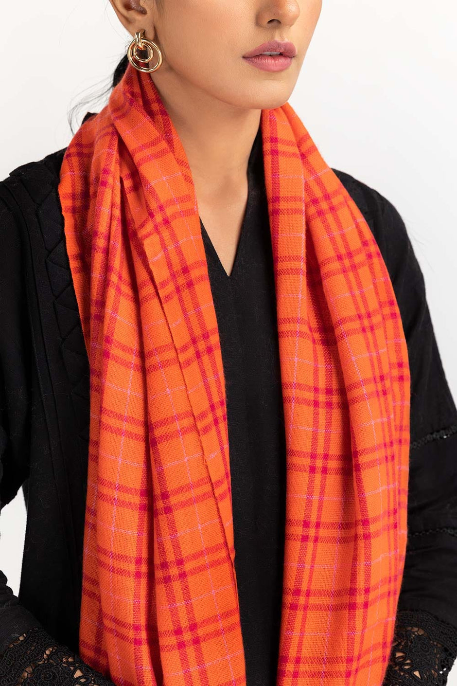 Orange Stole With Checkered Pattern