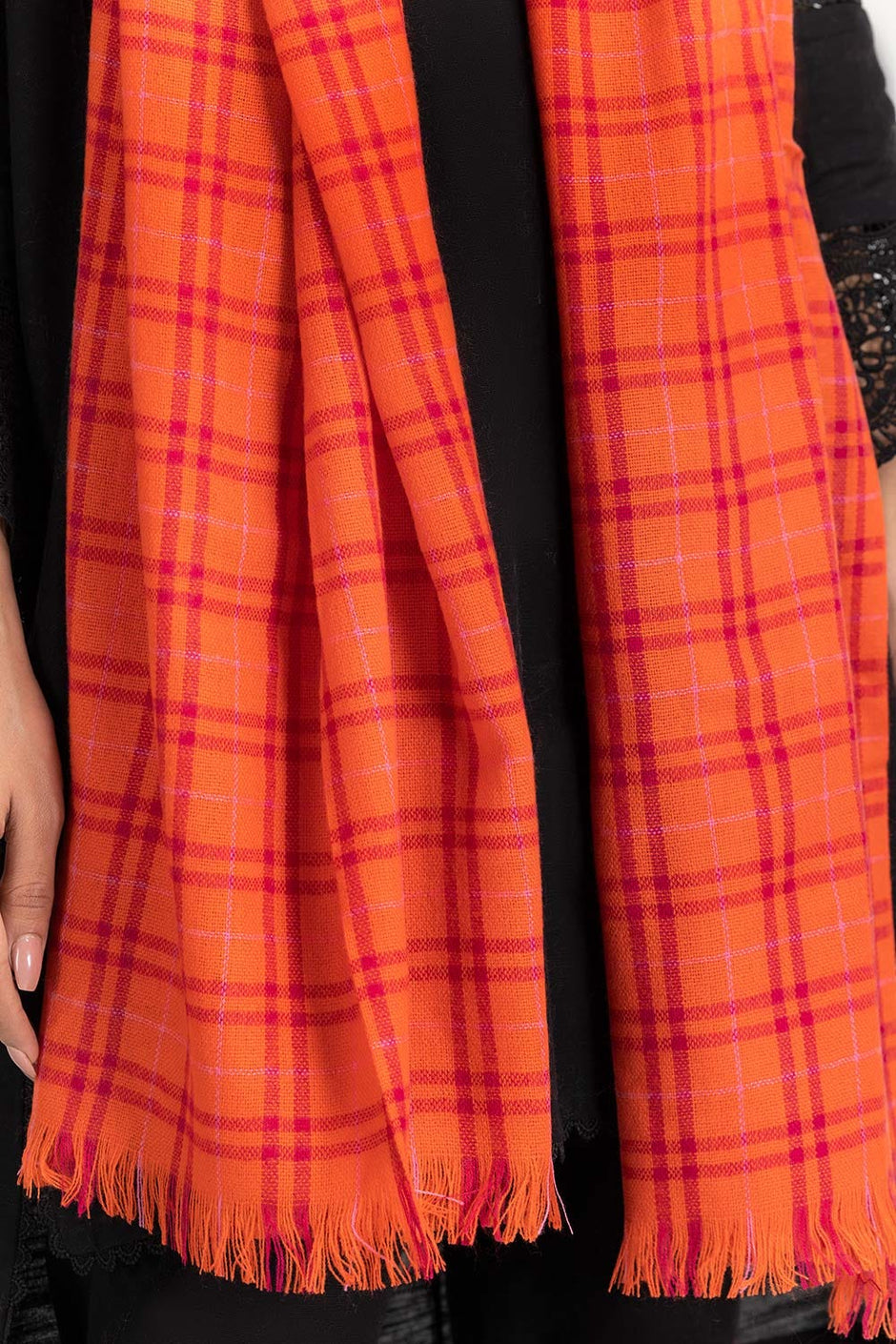 Orange Stole With Checkered Pattern