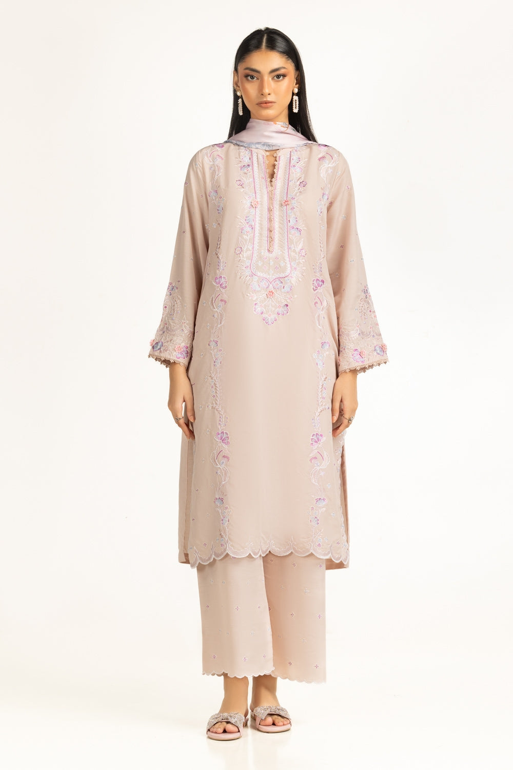 Swiss Lawn Slub Embroidered Shirt And Trouser IPST-44728