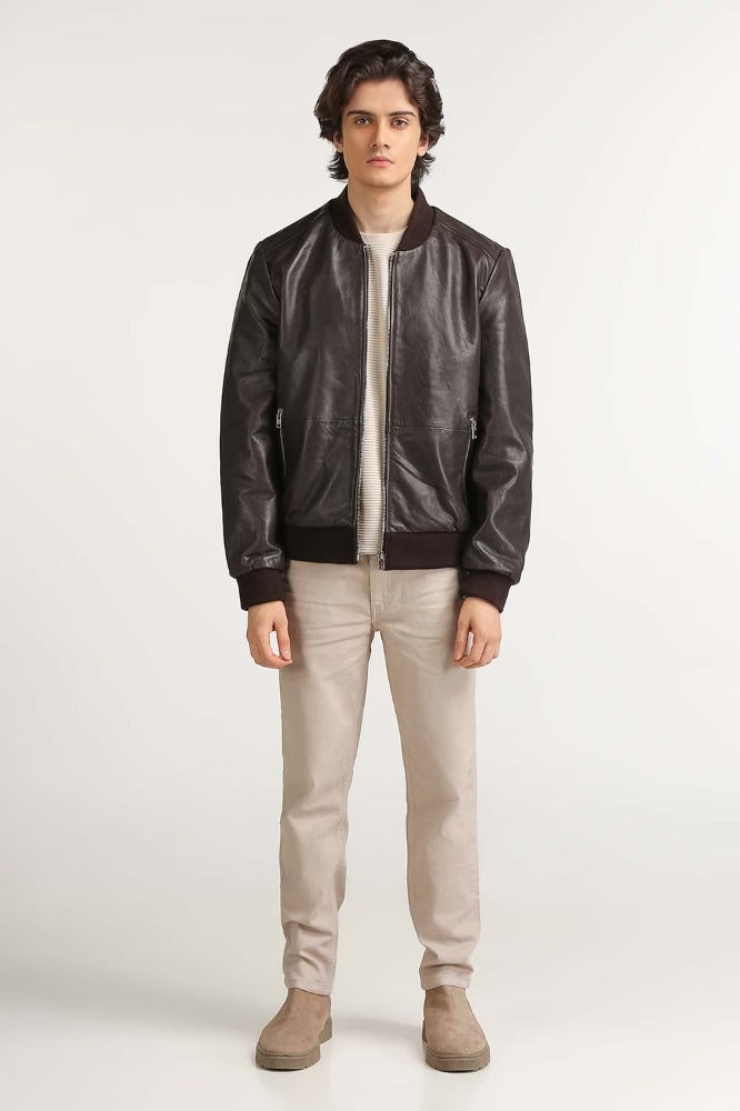 Taupe Fashion Leather Jacket MN-JKT-WS23-206