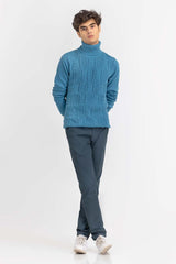 Teal Cabling Turtle Neck Sweater SWT-FFSTN22-209