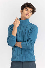 Teal Cabling Turtle Neck Sweater SWT-FFSTN22-209