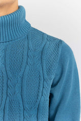 Teal Cabling Turtle Neck Sweater SWT-FFSTN22-209