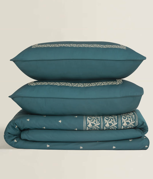 Teal Green T-400 Embroidered Quilt Cover Set