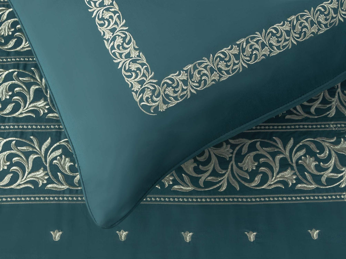 Teal Green T-400 Embroidered Quilt Cover Set