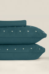 Teal Green T-400 Embroidered Bed Sheet Set