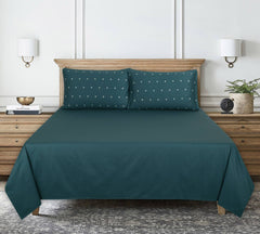 Teal Green T-400 Embroidered Bed Sheet Set