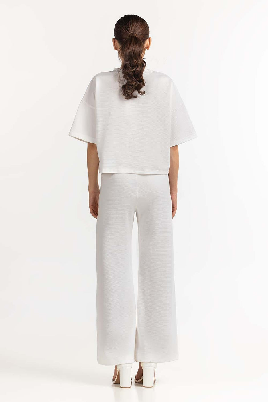 Textured Crew Neck White Shirt