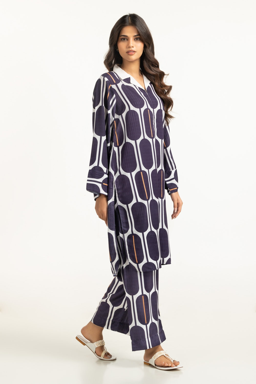 Navy Textured Dobby Printed Co-Ord Set for Women | Gul Ahmed