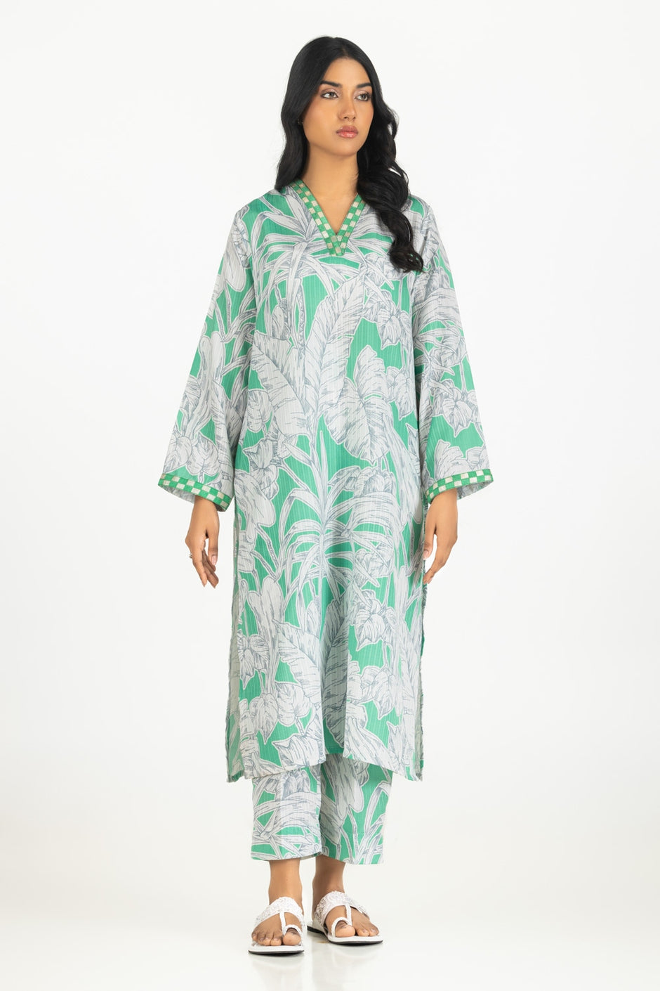 Textured Dobby Printed Co-Ord Set with Embroidered