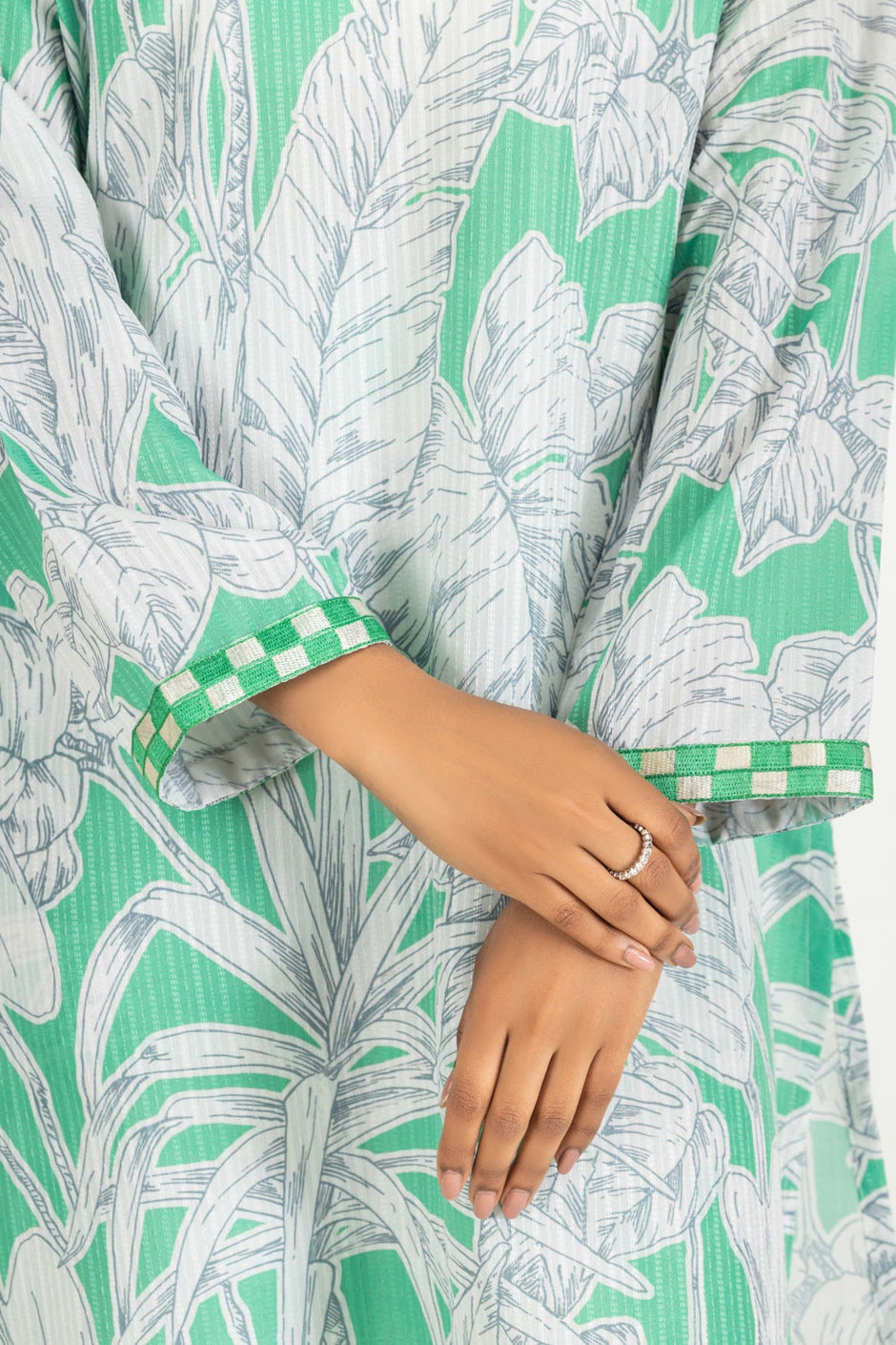 Textured Dobby Printed Co-Ord Set with Embroidered