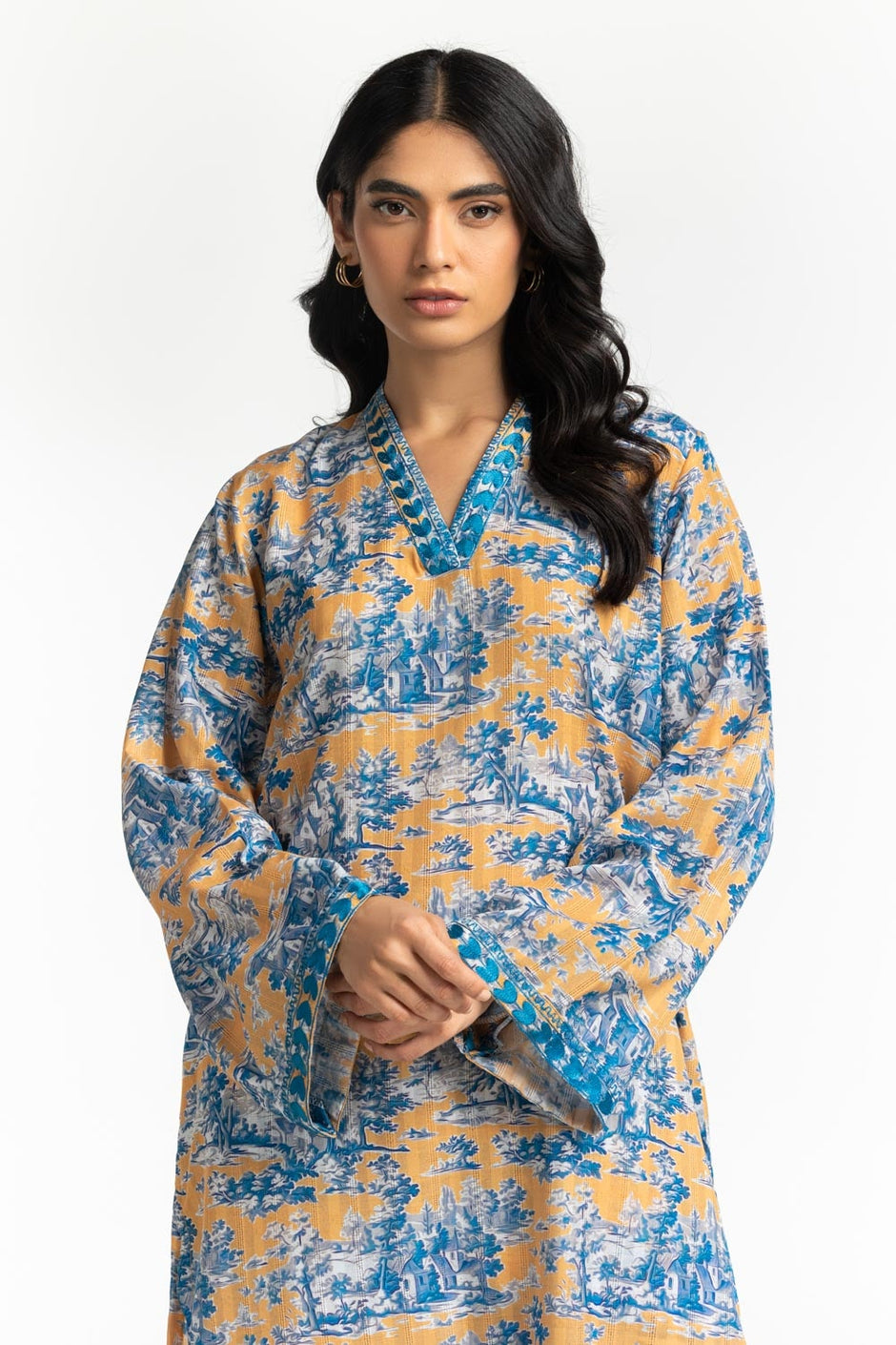 Textured Dobby Printed  Shirt With Embroidered