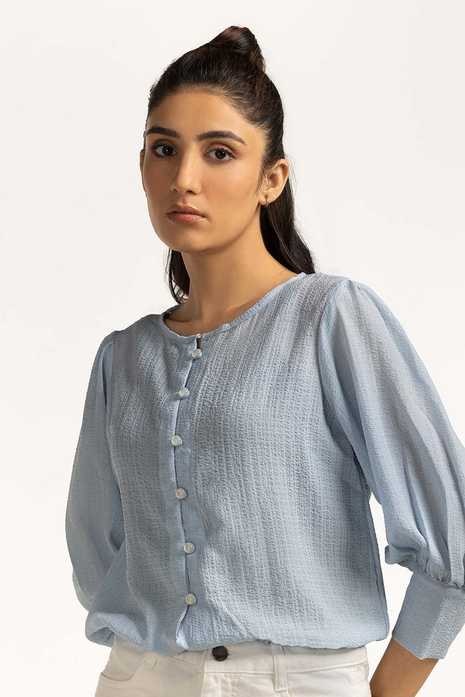 Textured Round Neck Blouse