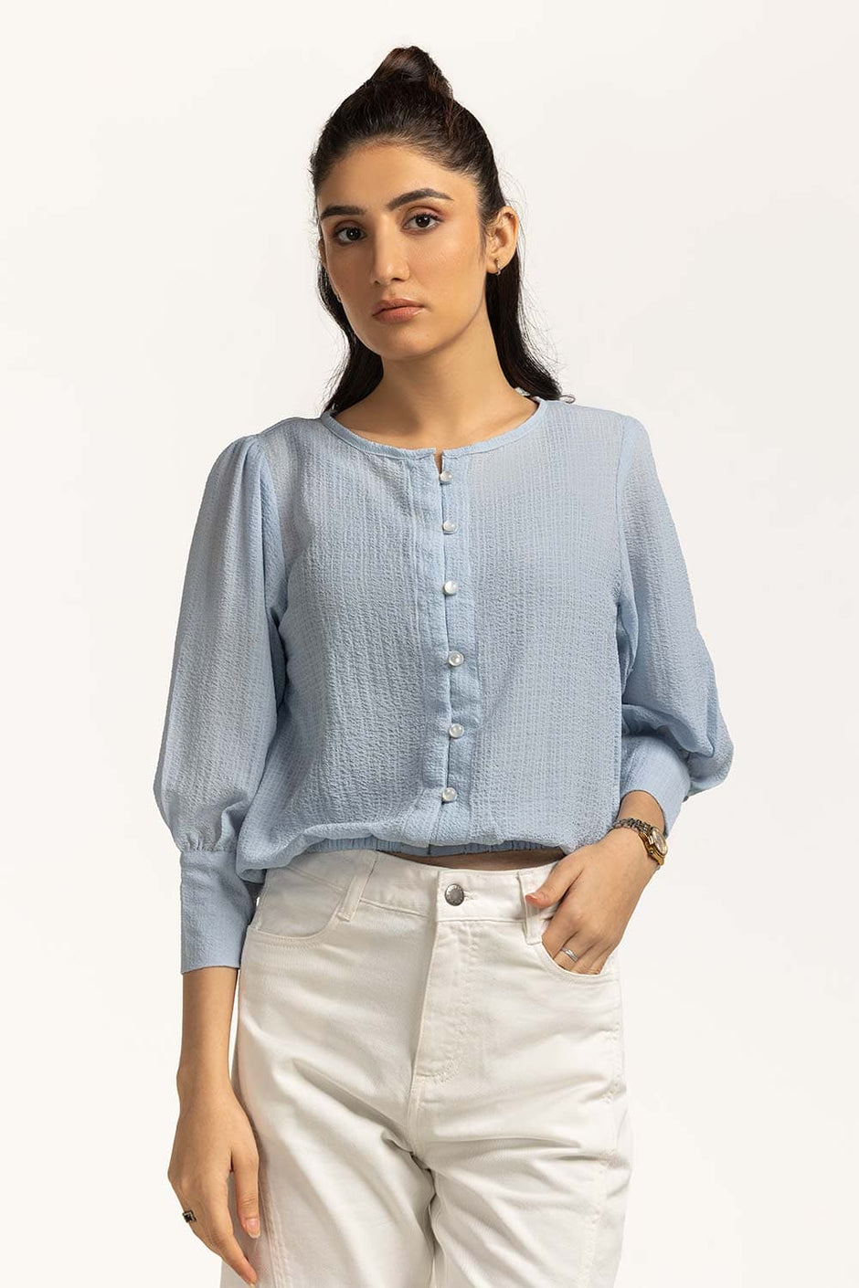 Textured Round Neck Blouse