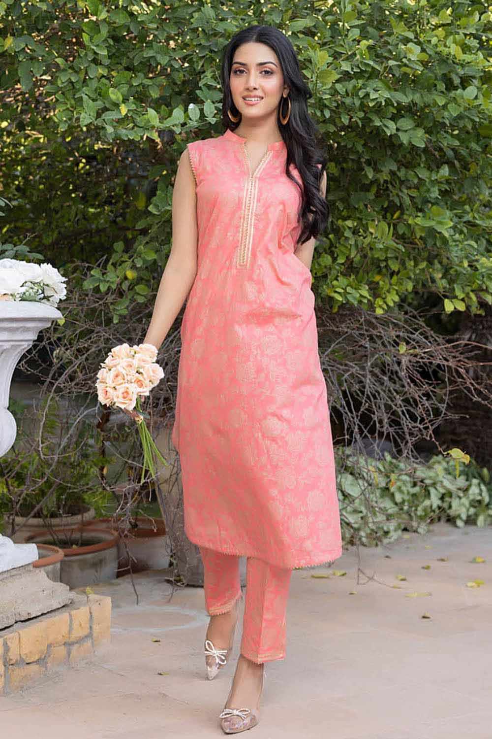 2 Piece Lawn Suit Unstitched Gold Printed Shirt Trouser TL-32045