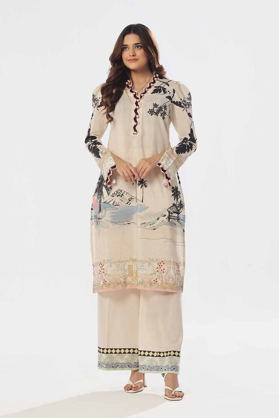 2 Piece Unstitched Printed Jacquard Suit