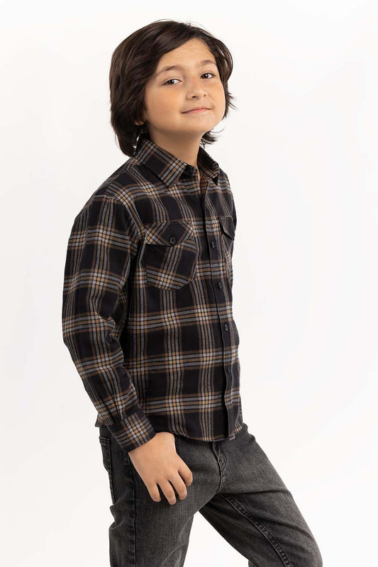 Toddler Boy Black Silver Checkered Casual Shirt 224-317-011