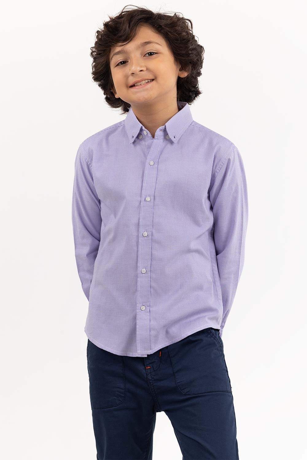 Toddler Boy White And Purple Checkered Casual Shirt 224-317-019