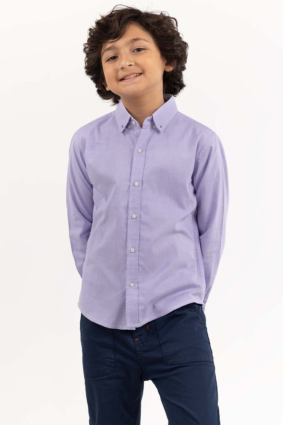 Toddler Boy White And Purple Checkered Casual Shirt 224-317-019