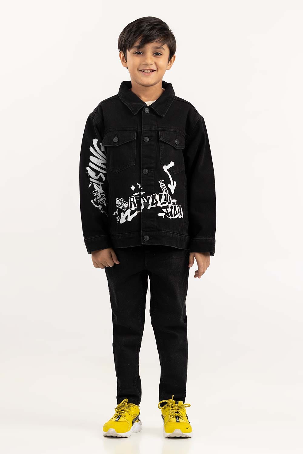 Toddler Boy Jet Black Collared Denim Jacket 224-310-046