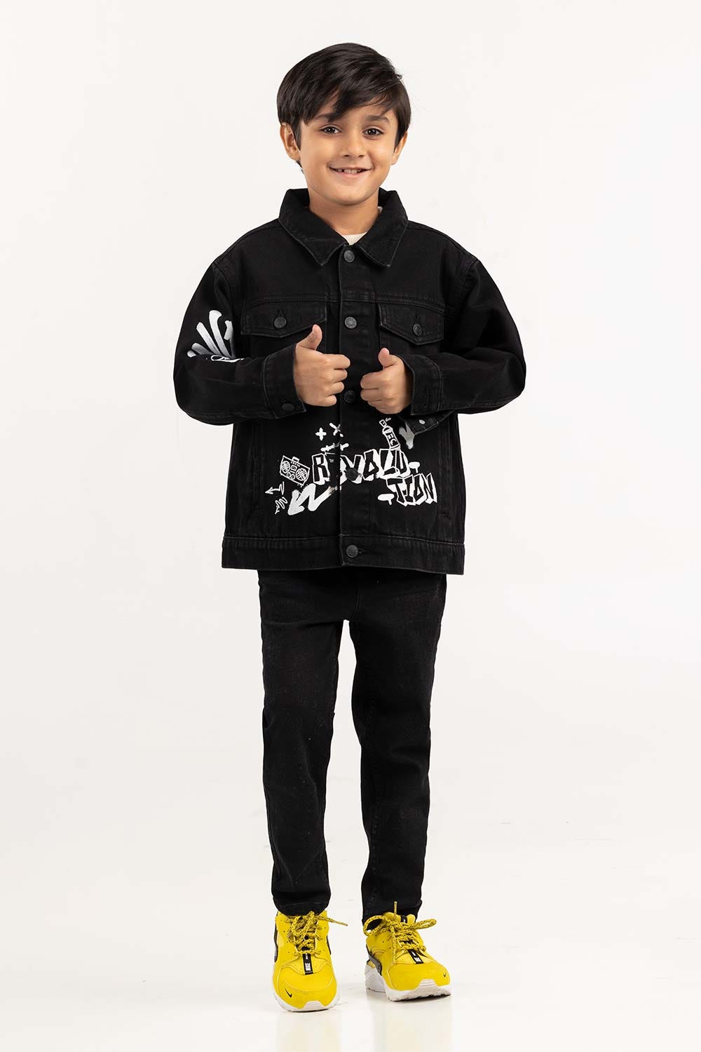 Toddler Boy Jet Black Collared Denim Jacket 224-310-046