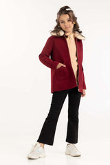 Toddler Girl Dark Red Long Coat 224-410-004