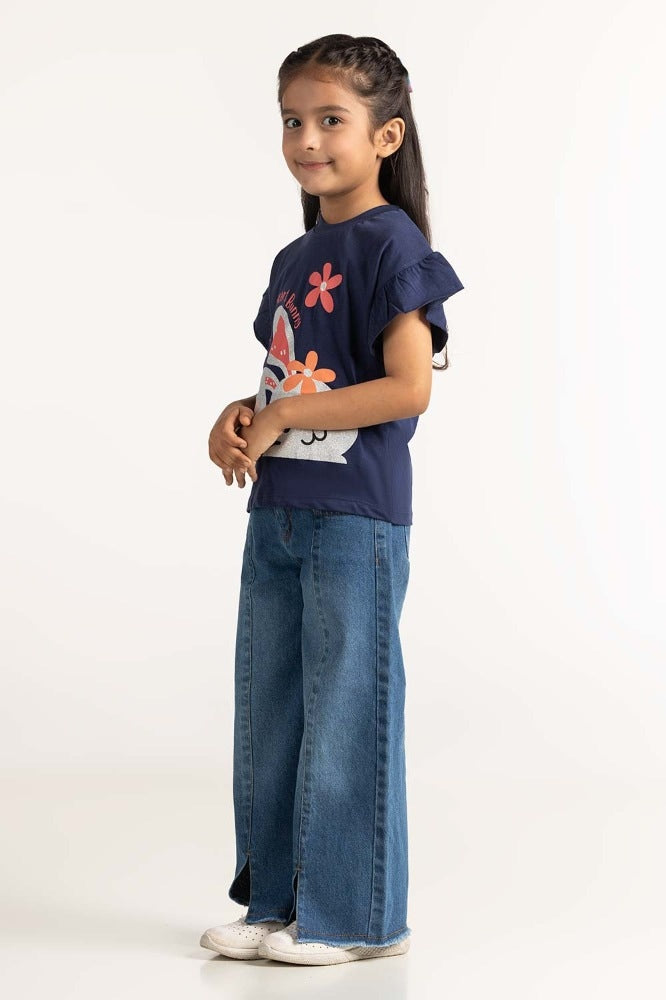 Toddler Girl Navy Blue Printed Tee TG-TS-SS24-018
