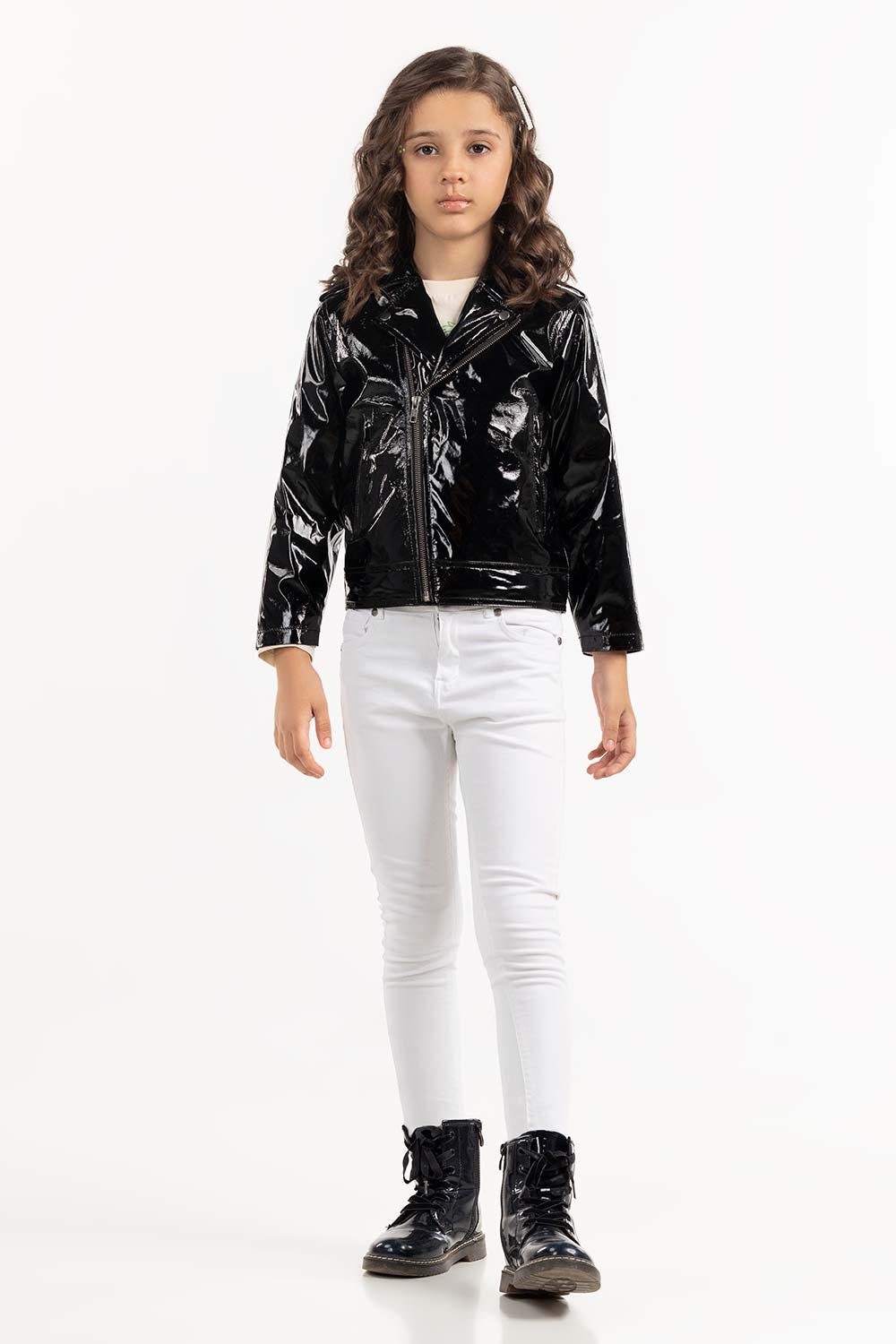 Toddler Girl Shiny Black Jacket 224-410-005
