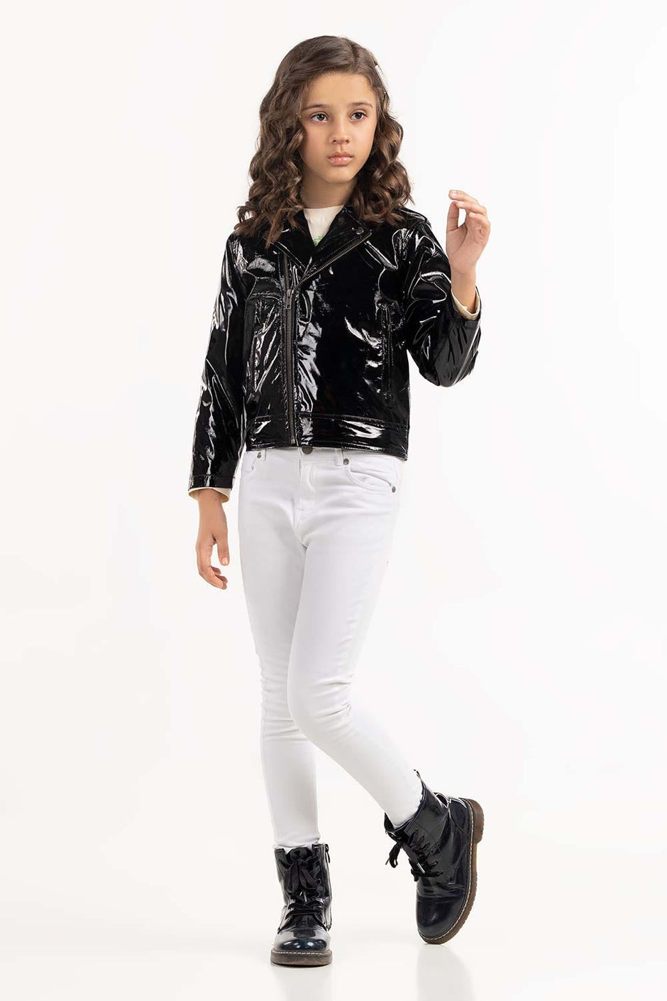Toddler Girl Shiny Black Jacket 224-410-005