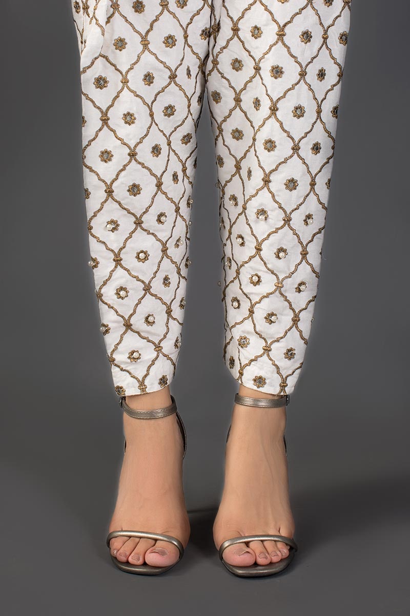 White 1 Piece Raw Silk Trouser TR-18-28