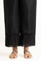 Black Dyed Raw Silk Embroidered Trousers TR-21-114