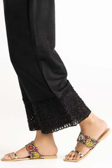 Black Dyed Raw Silk Embroidered Trousers TR-21-114