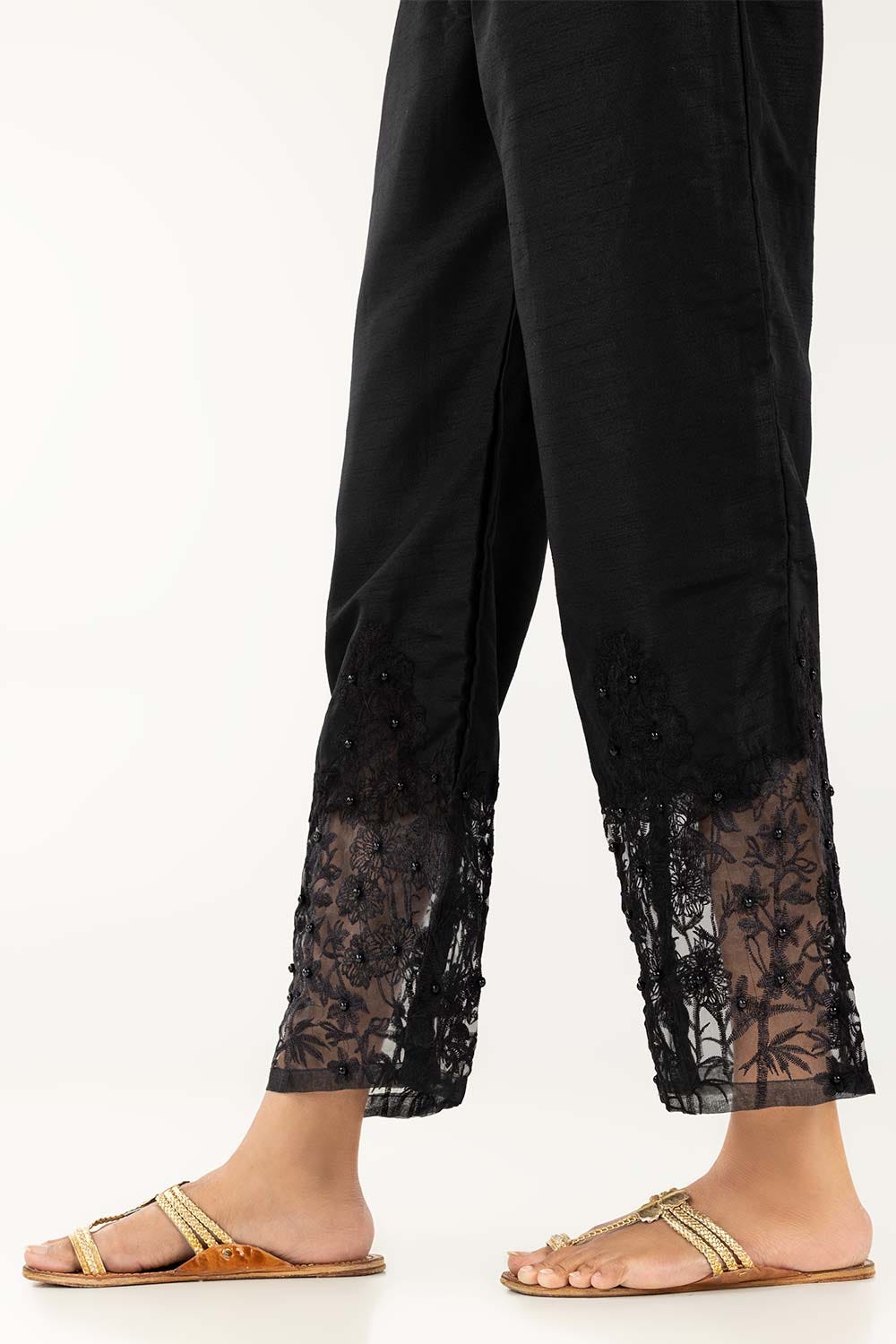Black Embroidered Indian Raw Silk Trousers TR-21-116
