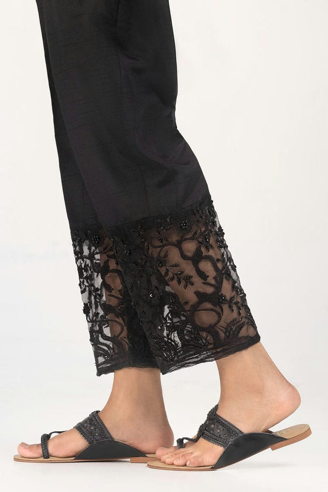 Black Embroicered Indian Raw Silk Trousers