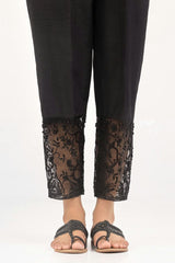 Black Embroicered Indian Raw Silk Trousers TR-21-117
