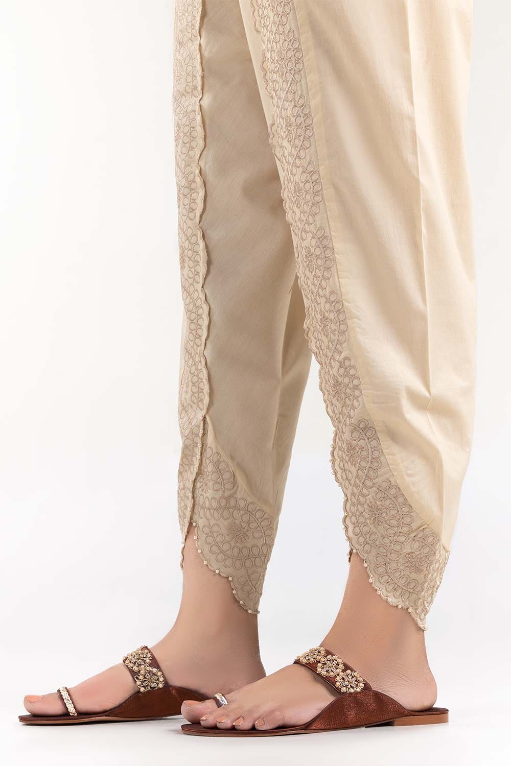 Beige Embroidered Cambric Tulip Shalwar