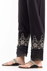 Black Cambric Embroidered Trousers TR-21-129
