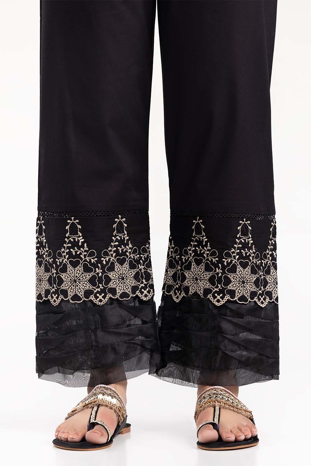 Black Cambric Embroidered Trousers TR-21-129