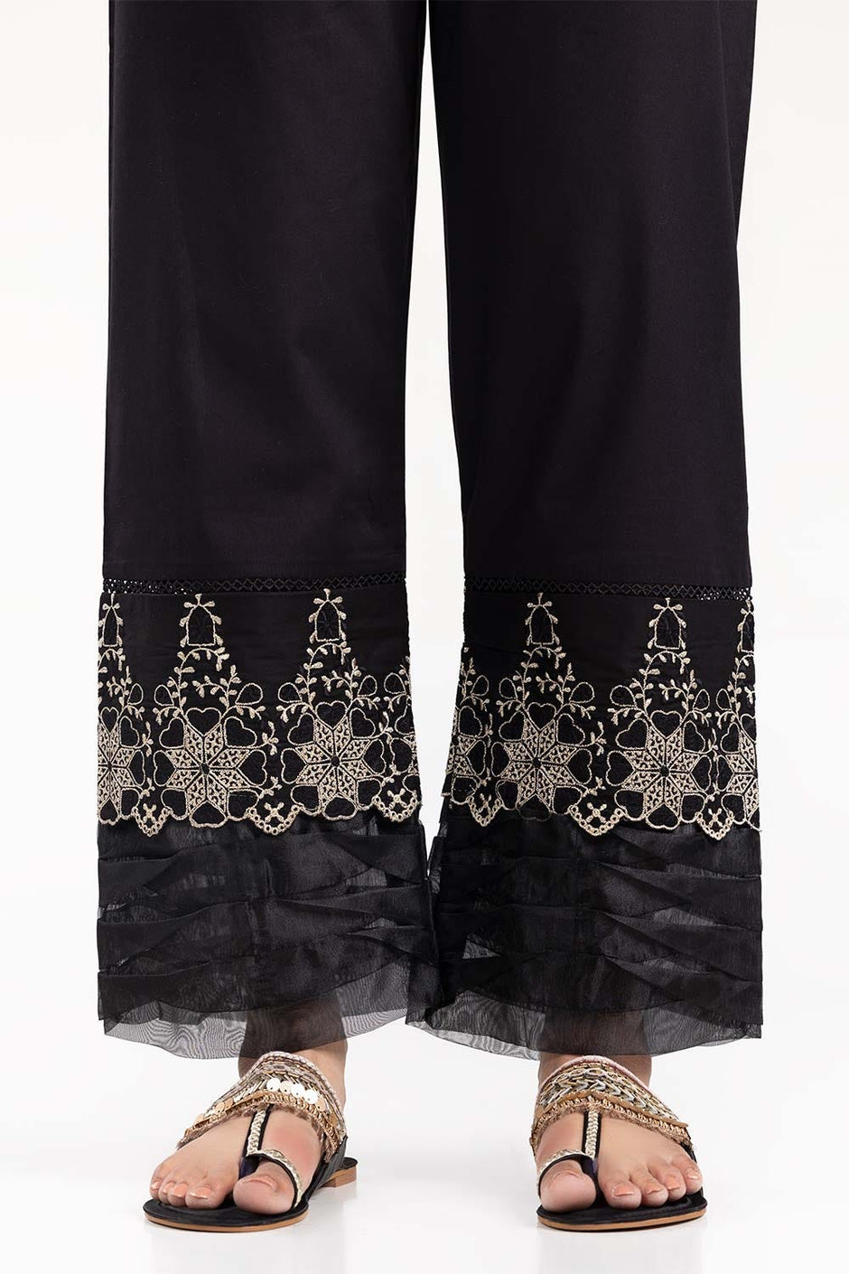 Black Cambric Embroidered Trousers
