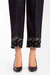 Black Embroidered Raw Silk Trousers TR-21-156