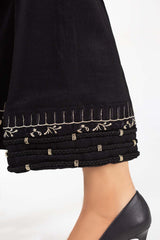 Black Embroidered Raw Silk Trousers TR-21-156