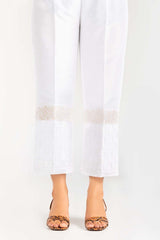 White Embroidered Raw Silk Trousers TR-21-157