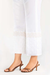 White Embroidered Raw Silk Trousers TR-21-157