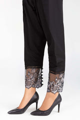 Black Embroidered Raw Silk Trousers TR-21-158