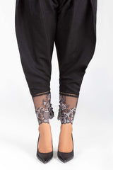 Black Embroidered Raw Silk Trousers TR-21-158