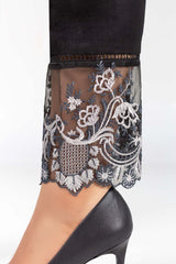 Black Embroidered Raw Silk Trousers TR-21-158