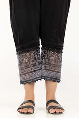 Black Screen Printed Raw Silk Pants TR-21-159