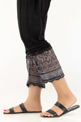 Black Screen Printed Raw Silk Pants TR-21-159