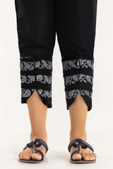 Black Screen Printed Raw Silk Pants TR-21-161