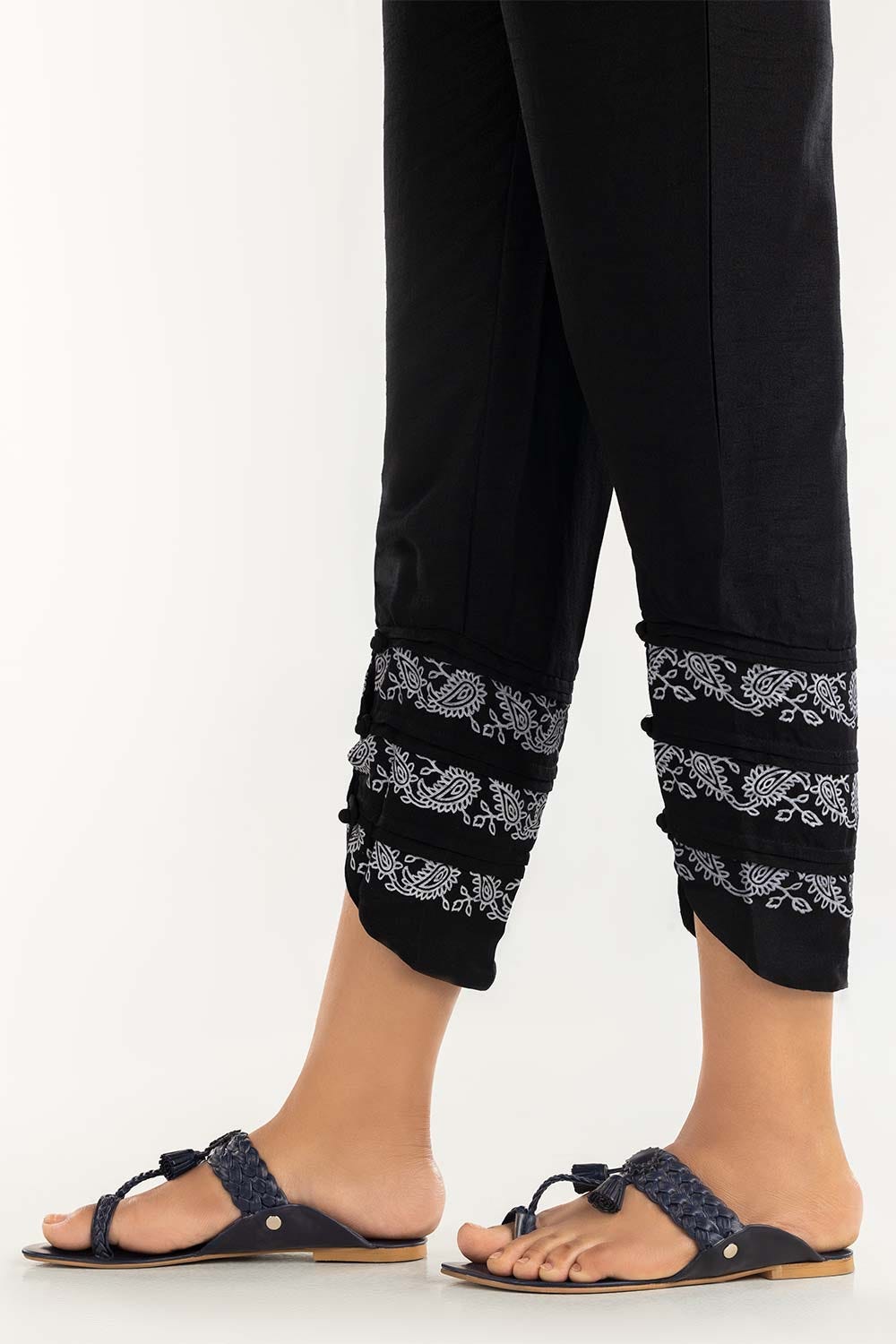 Black Screen Printed Raw Silk Pants TR-21-161
